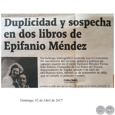 DUPLICIDAD Y SOSPECHA EN DOS LIBROS DE EPIFANIO MNDEZ - Por CRISTINO BOGADO - Domingo, 02 de Abril de 2017